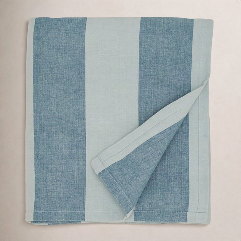 Essential Rectangle Striped Cotton Tablecloth, Sky/Peacock