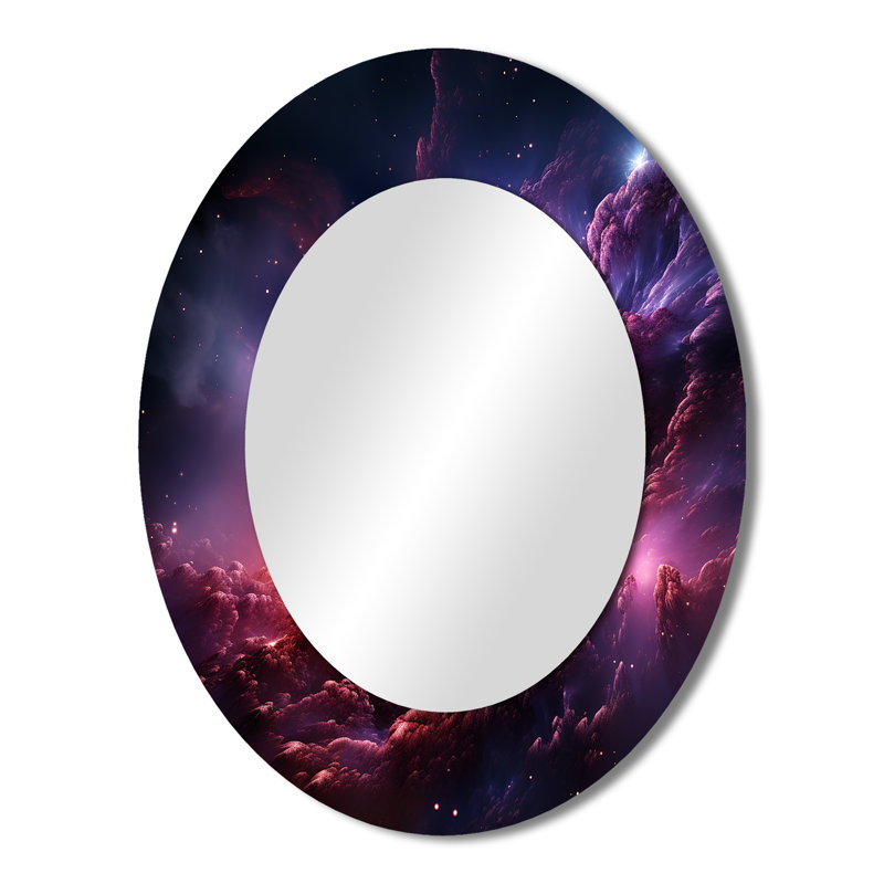 Abstract Purple Galaxy Storm I - Pink Modern Oval Wall Mirror, 43" x 33"