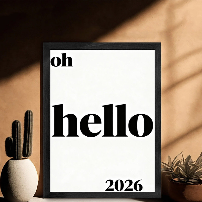 Encadré noir 2026, nouvel an, art mural, impression de texte minimaliste moderne, H 25 po x l 17 po