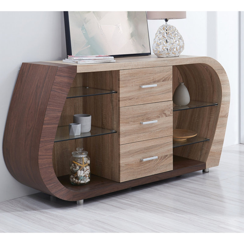 Et buffet en verre avec rangement abondant au fini chêne moderne