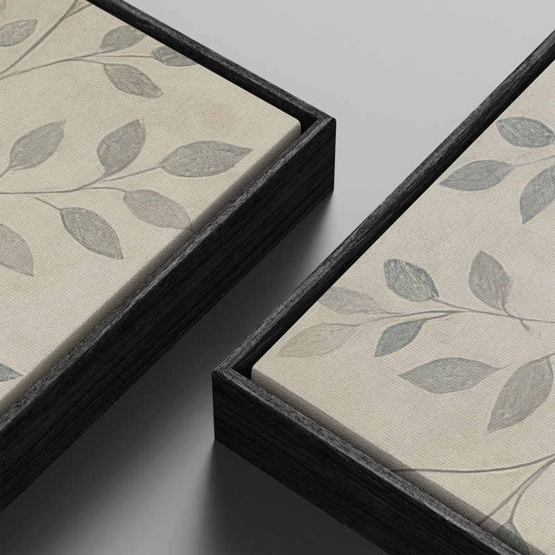Motif botanique minimaliste à feuilles bleues pour le bureau - ensemble de 2 reproductions d'art encadrées sur toile 60 po x 60 po x 2 pièces