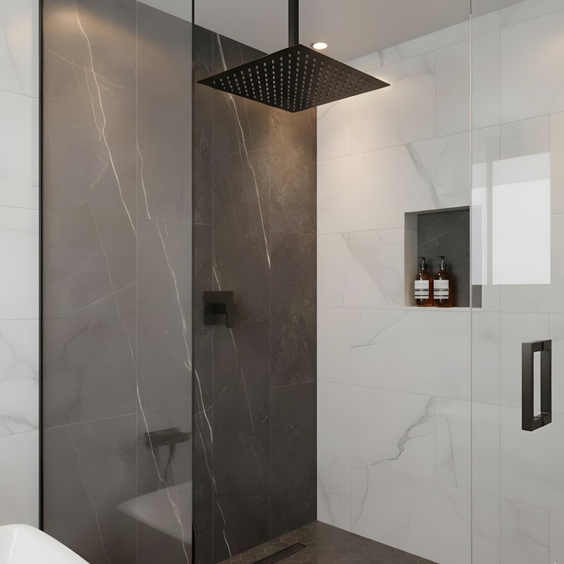16 Inch Bathroom Luxury High Pressure Waterfall Rain Shower Head, Matte Black