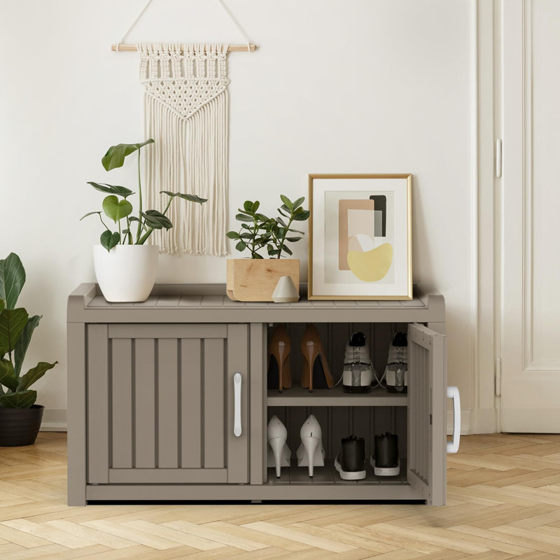Outdoor Shoe Cabinet Double Doors, Grey