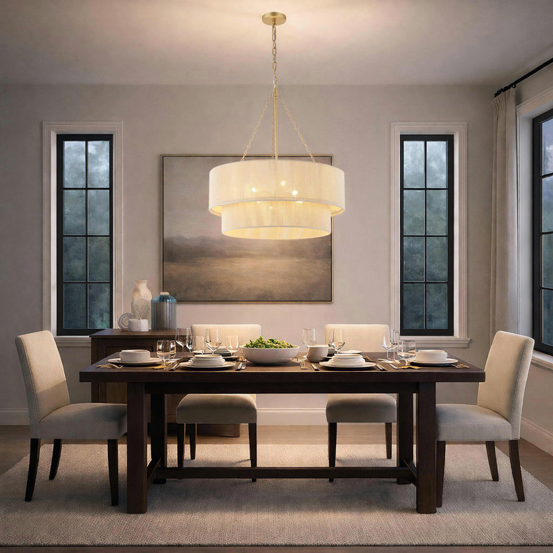 23.6" 6-Light Modern Rope Drum Chandelier, Gold