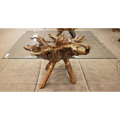Dunanney Glass Top Solid Wood Base Dining Table