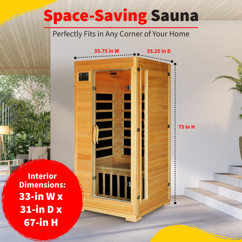Heatwave 1-2 Person Hemlock Infrared Sauna with 4 Carbon Heaters