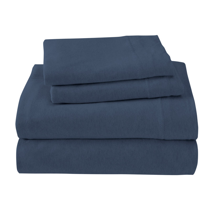 Ensemble de draps en mélange de coton Spilsby, Simple TG + 1 taie d'oreiller, Bleu denim