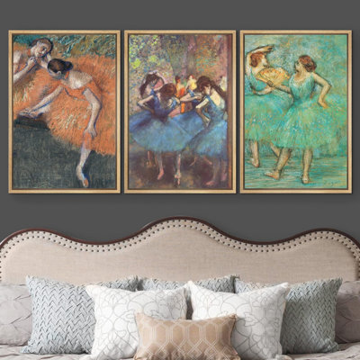 Impression sur toile orange, bleue et verte danseuse de ballet 3 pièces par Edgar Degas