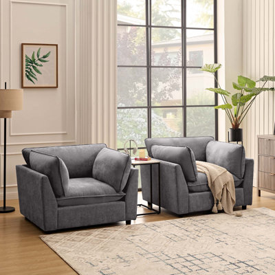Heffernan 44.49" Wide Upholstered Plush Accent Chair With Square Arms Set Of 2