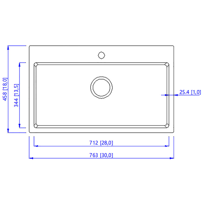 Drop-In Brushed Stainless Steel Single Bowl 1-Hole Kitchen Sink, 30" L x 18" W x 9" D