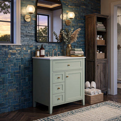 Meuble-lavabo moderne 24 po avec lavabo, 3 tiroirs et support de porte (noir / blanc / bleu / gris / vert)