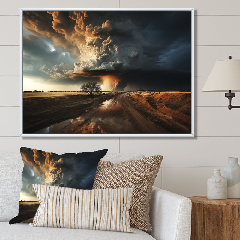Tempête à Dakota - tempêtes, impression d'art mural, Cadre flottant blanc, H 24 po x l 32 po x P 1 po