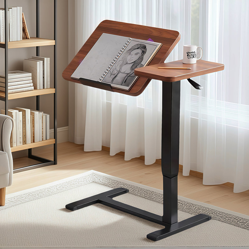 (UPGRADED) Overbed Bedside Desk, Mobile Rolling Laptop Stand Tilting Overbed Table With Wheels, Height Adjustable Tray Bedside Table For Laptop Bed Sofa, WALNUT ( Prime Big Deal Days )