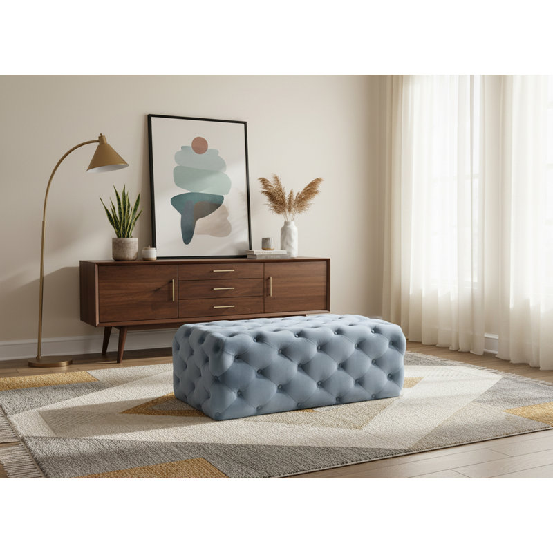 Paz Velvet Ottoman, Black Velvet