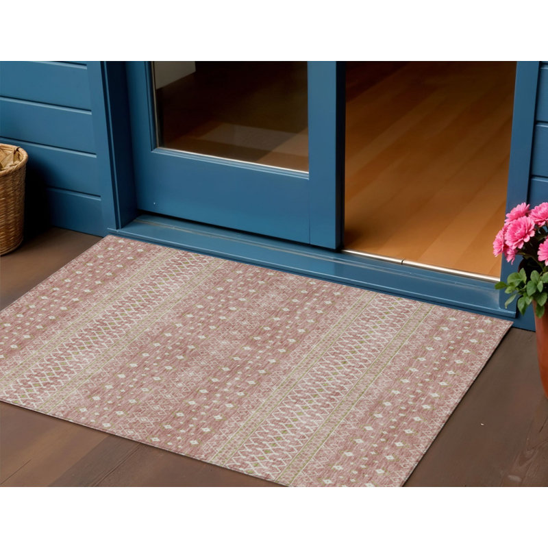 3' X 5' Blush Gold And Ivory Tribal Washable Indoor Outdoor Area Rug