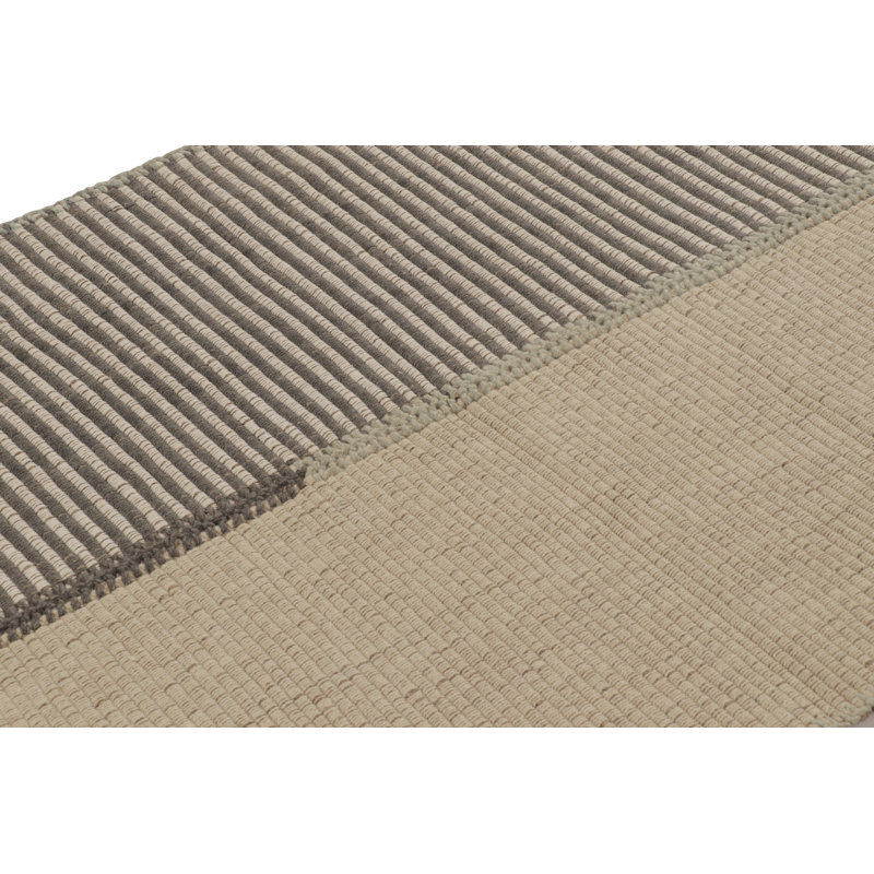 Rug & Kilim’S Accent Kilim, Square Rug In Textural Cream And Gray Stripes