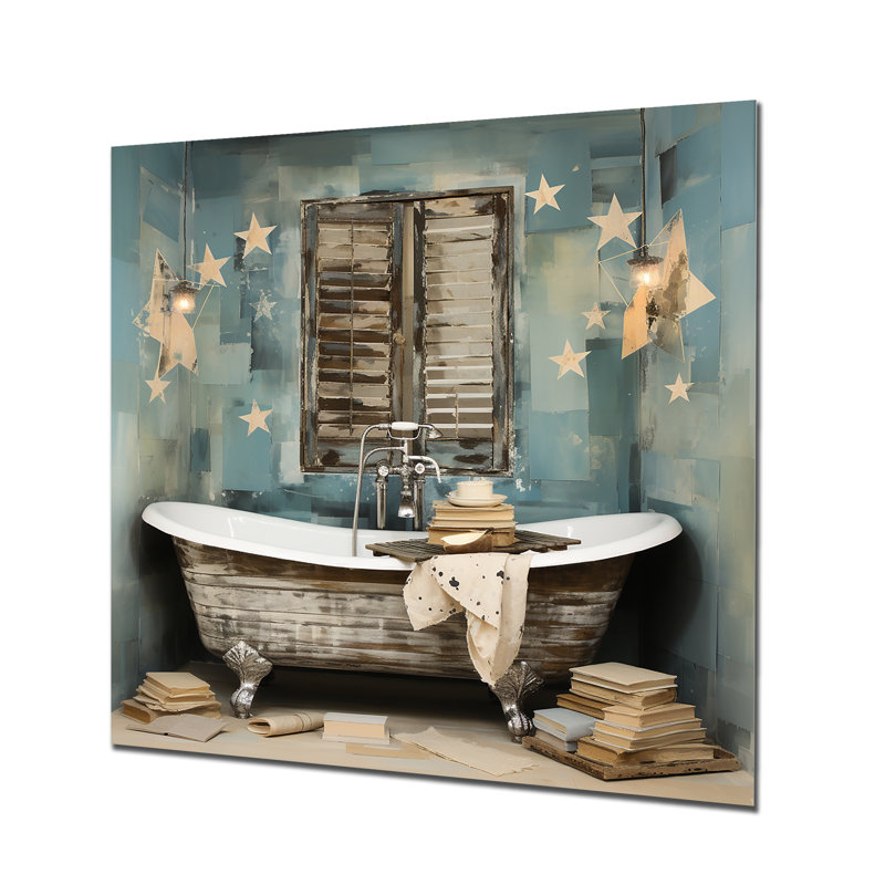 Blue Rustic Bathroom Retreat - Bathroom Metal Wall Art, 36" H x 36" W