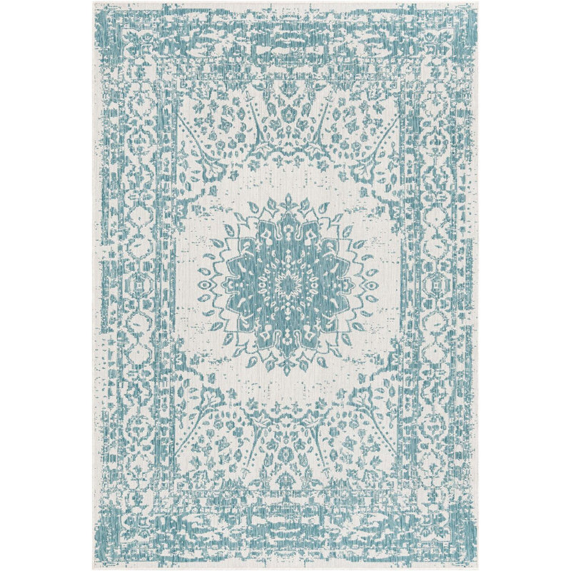 Tapis contemporain Hintz de couleur turquoise, Rectangle 6 pi 1 po x 9 pi
