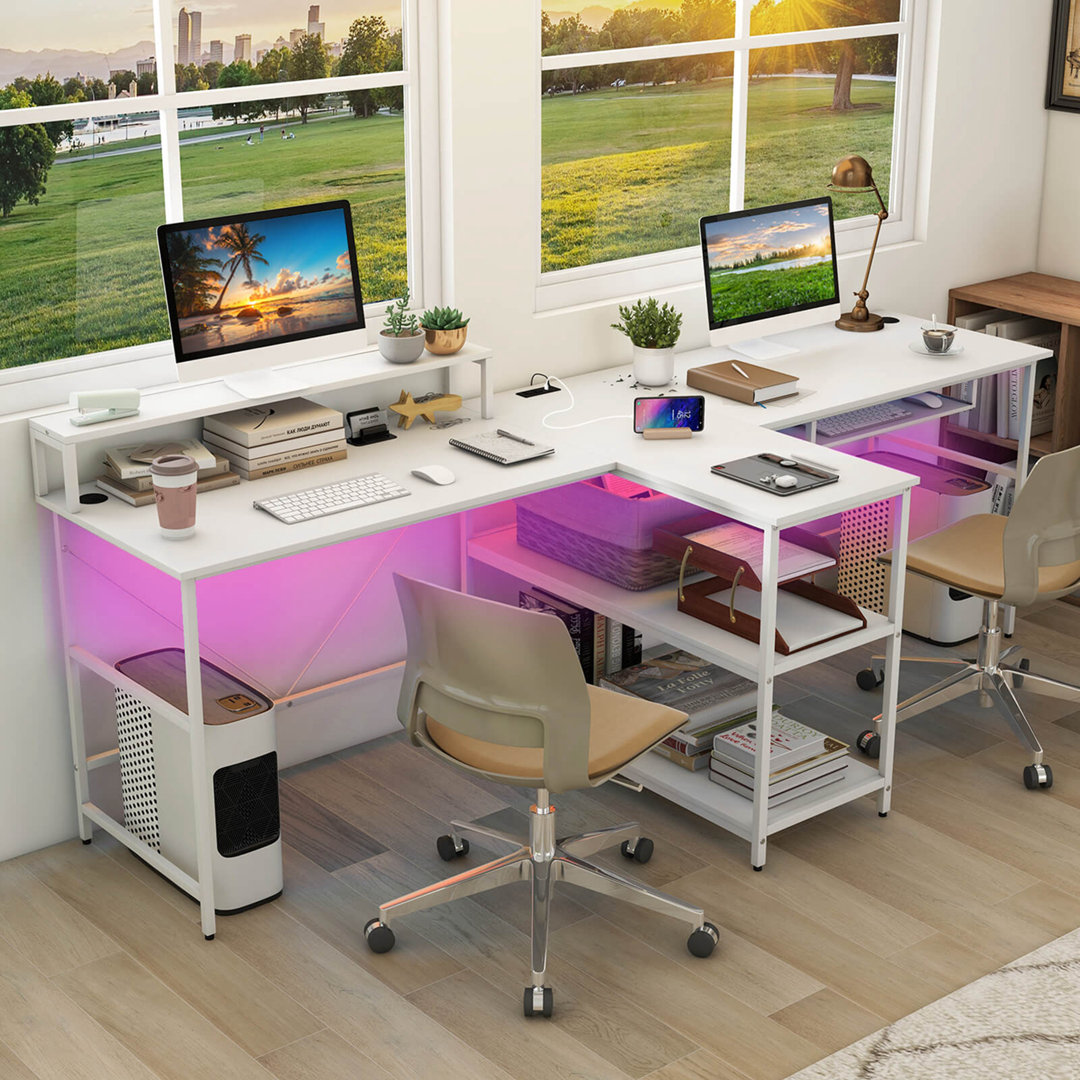 Wrought Studio 94.5" Long Office Desk 2-person Reversible Computer Desk With Led Lights Wrought Studio™