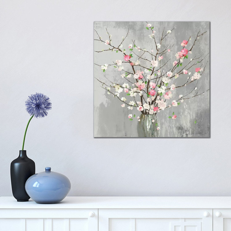 Delicate Pink Blooms by Asia Jensen - Wrapped Canvas Painting, 45.72 cm H x 45.72 cm W x 3.175 cm D