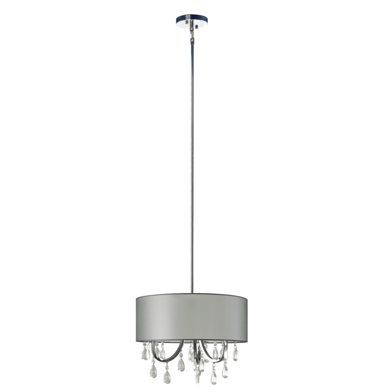 Luminaire suspendu tambour 3 lumières Devon, Gris diaphane