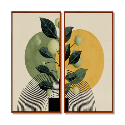 «Green and Black Bohemian Minimalist Geometric Plant - Botanicals Wall Art Decor», impression sur toile botanique verte 2 pièces