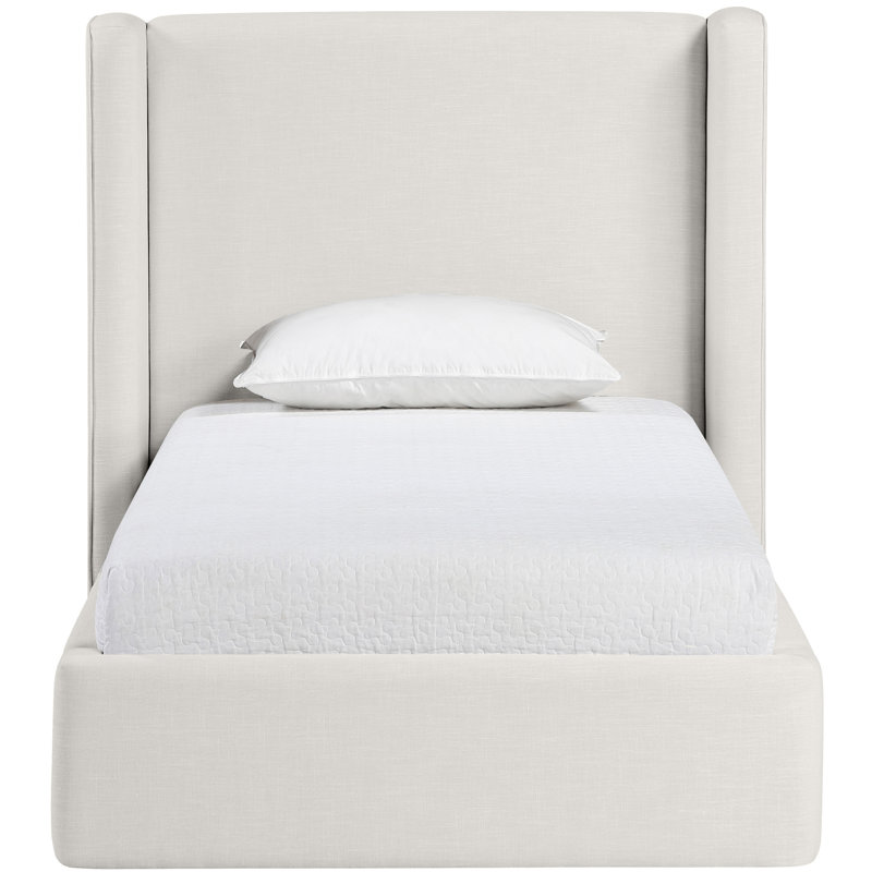 Kendall Wanaque Linen Textured Fabric Upholstered Bed, Twin, Cream Linen Textured Fabric