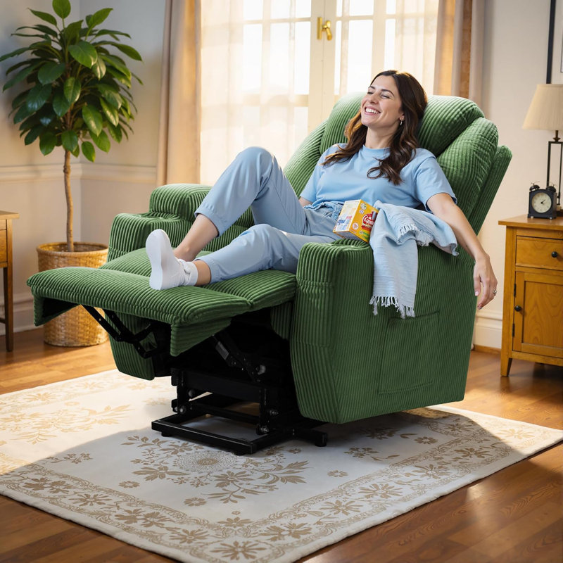 Fauteuil inclinable électrique avec massage Power Lift, Tissu vert
