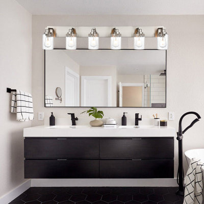 6-Light Brushed Nickel Bathroom Vanity Light Fixture, Seeded Bubble Glass Wall Sconce, Modern Farmhouse Bathroom Mirror Front Wall Lighting Over Vanity