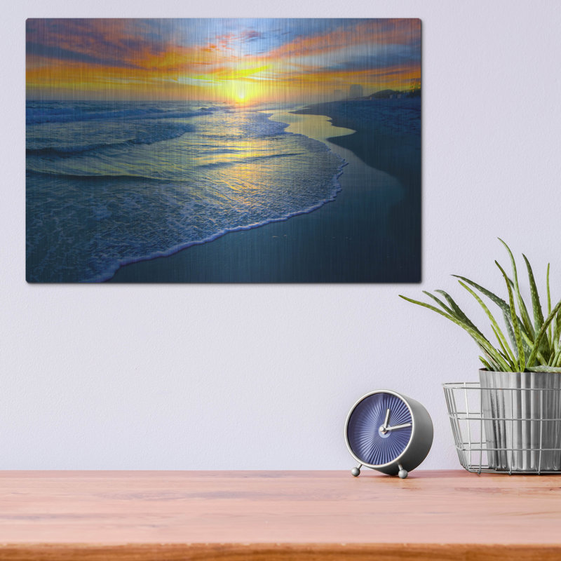 " Yellow Sun Sunset Red And Blue Seascape " by Ezra Tanner, 12" H x 16" W