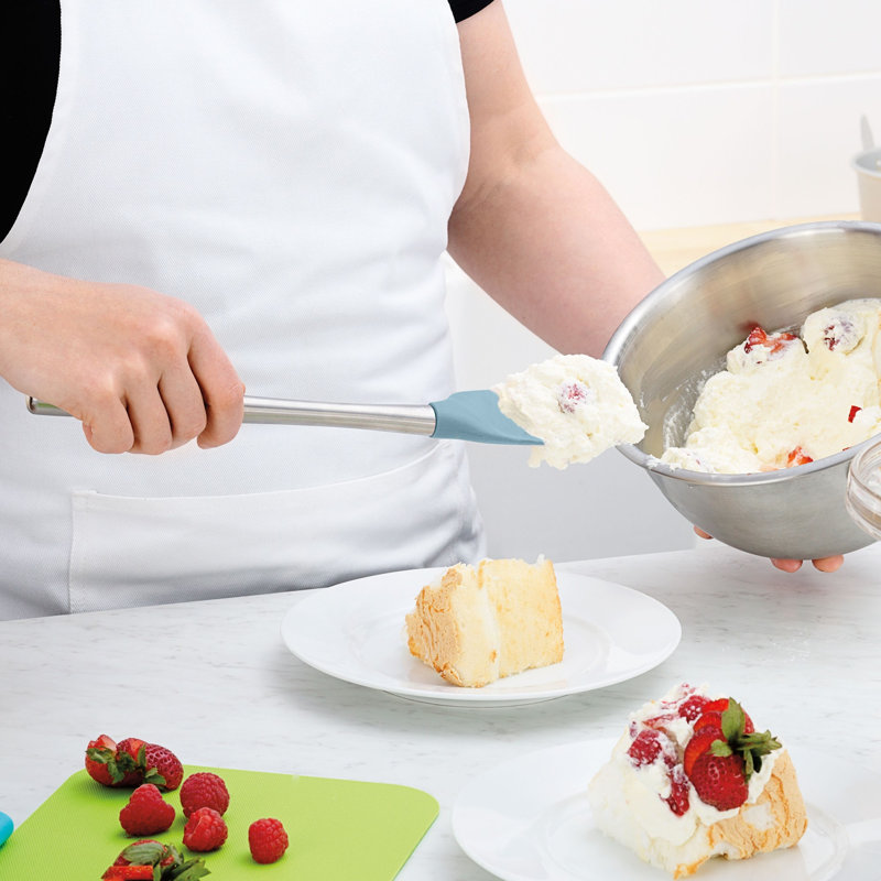 Tovolo Flex-Core Silicone Spoonula with Stainless Steel Handle for Cooking and Baking, Blue Slate