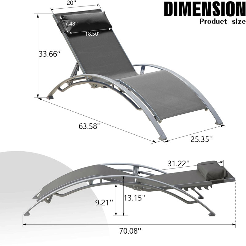 Ensemble de 2 chaises longues de piscine gris foncé (2 chaises longues), Gris foncé