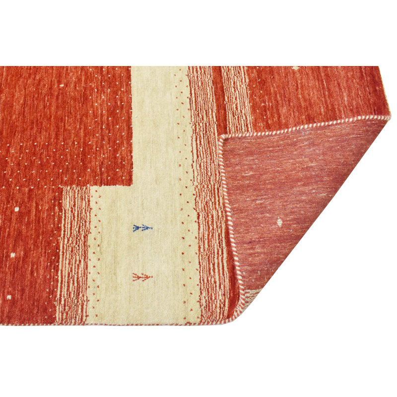 Hand Knotted Wool Striped Area Rug in Red/Beige, Runner 2'6" x 10'