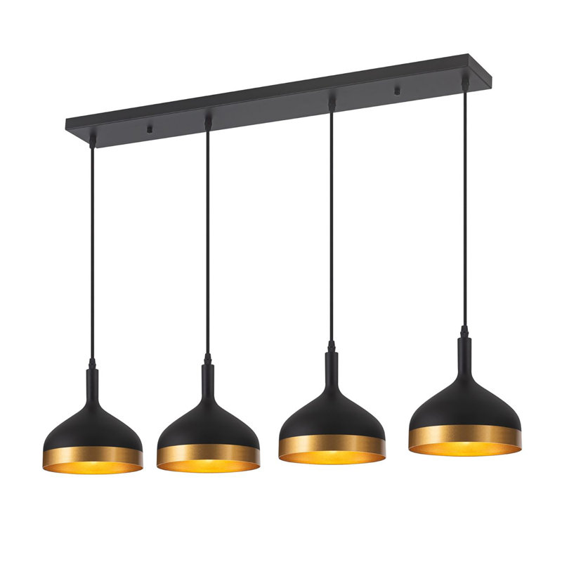 4 - Light Dimmable Bell Chandelier, Black/Gold