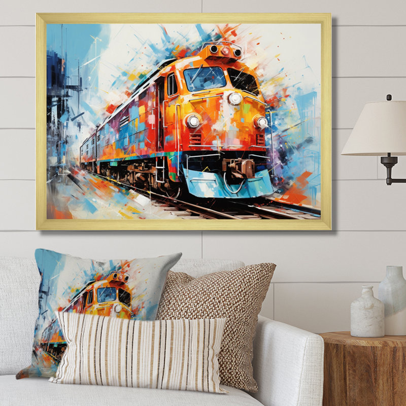 «Abstract Train Vibrant Rails», reproduction sur toile, Encadrement doré, H 16 po x l 32 po x P 1 po