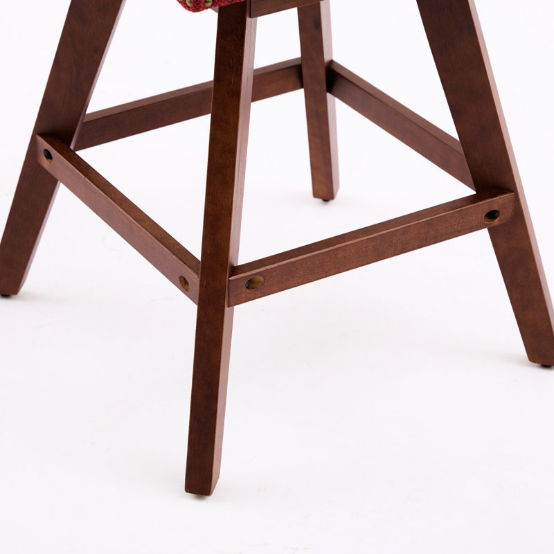 26'' H Seat Counter Height Swivel Of 2, Wine Red Upholstered Chairs, 360-Degree For Comfortable Eating And Communicating, Soft Foam Steel Spring Filler, Curved Back Relief, American Style, Rubberwood