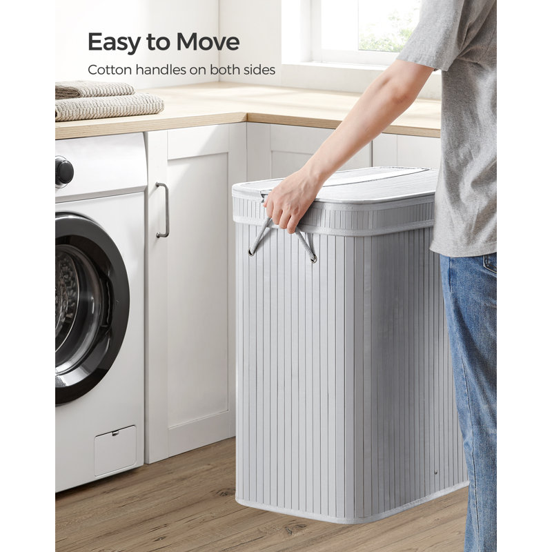 Bamboo Laundry Hamper with Handles, Grey