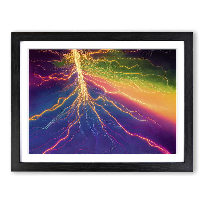 Watercolour Lightning Bolt Vol.1 - Single Picture Frame Print, Black, 46cm H x 64cm W x 2cm D