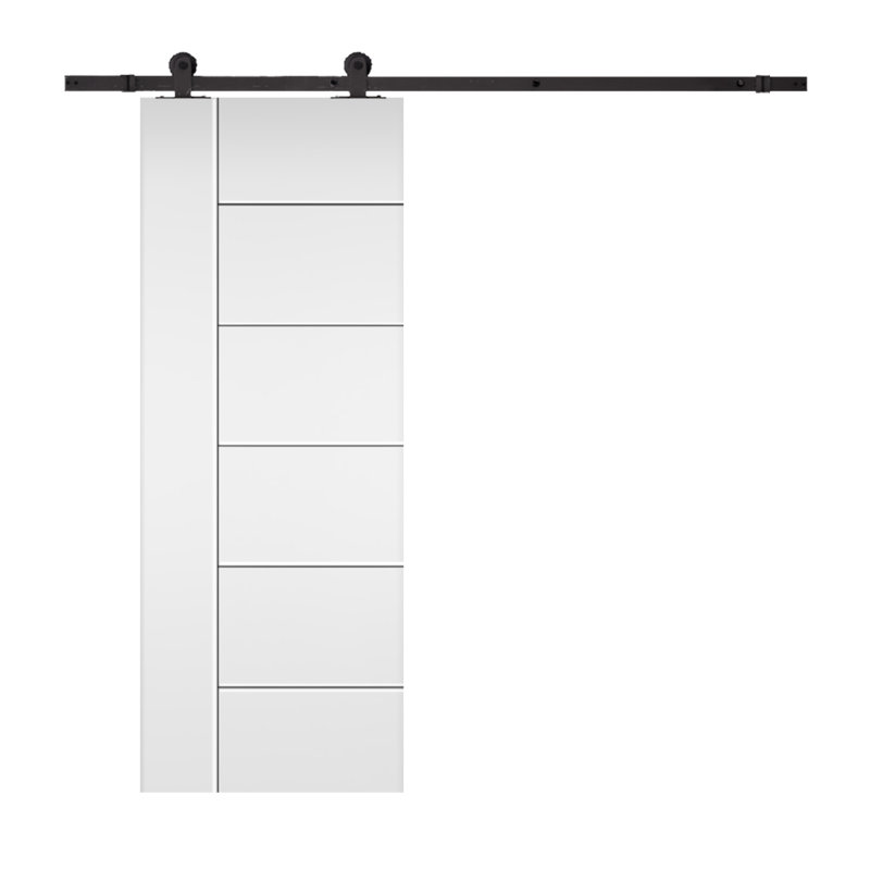 Porte de grange à panneaux et apprêtée en métal avec trousse de quincaillerie d'installation, 30 po x 80 po, Noir mat
