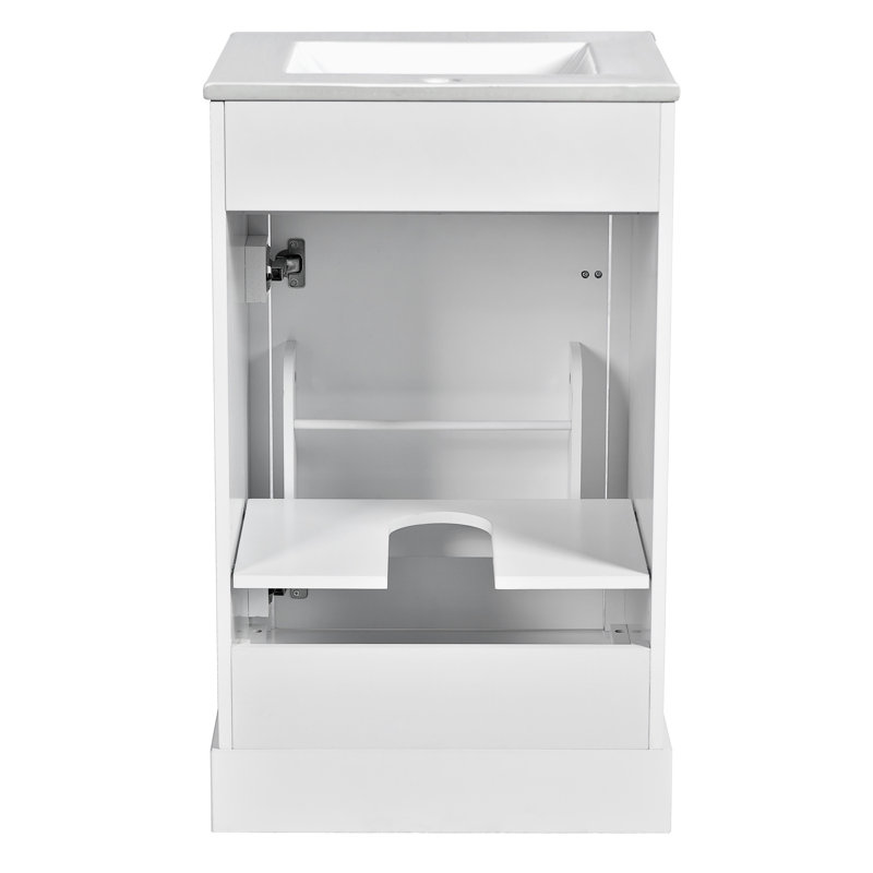 Meuble-lavabo compact blanc pour petites salles de bain, robinet à un trou, rangement réglable