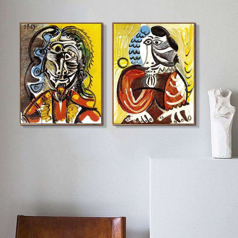 "Combo", 2 pièces par Pablo Picasso, art encadré sur toile, série # 44, Cadre mince couleur bois
