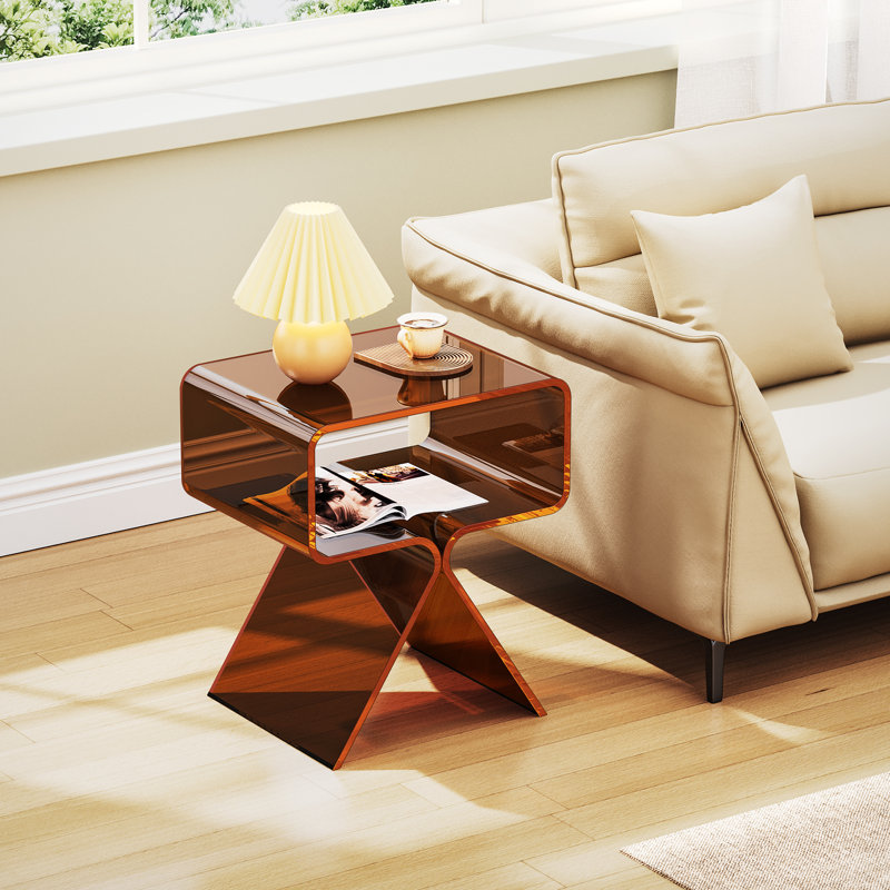 Betzabet Acrylic Side Table, Bedside Table Nightstand, Dark Brown