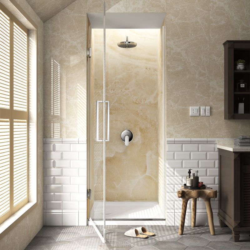 29'' - W x 72'' H Hinged Door Frameless Shower Door with Heat Soaking Process;Protective Coate Treatment, Chrome