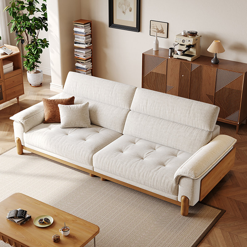 Causeuse 86,61 po en mélange de lin blanc avec coussins décoratifs, H 39,37 po x l 86,61 po x P 39,37 po