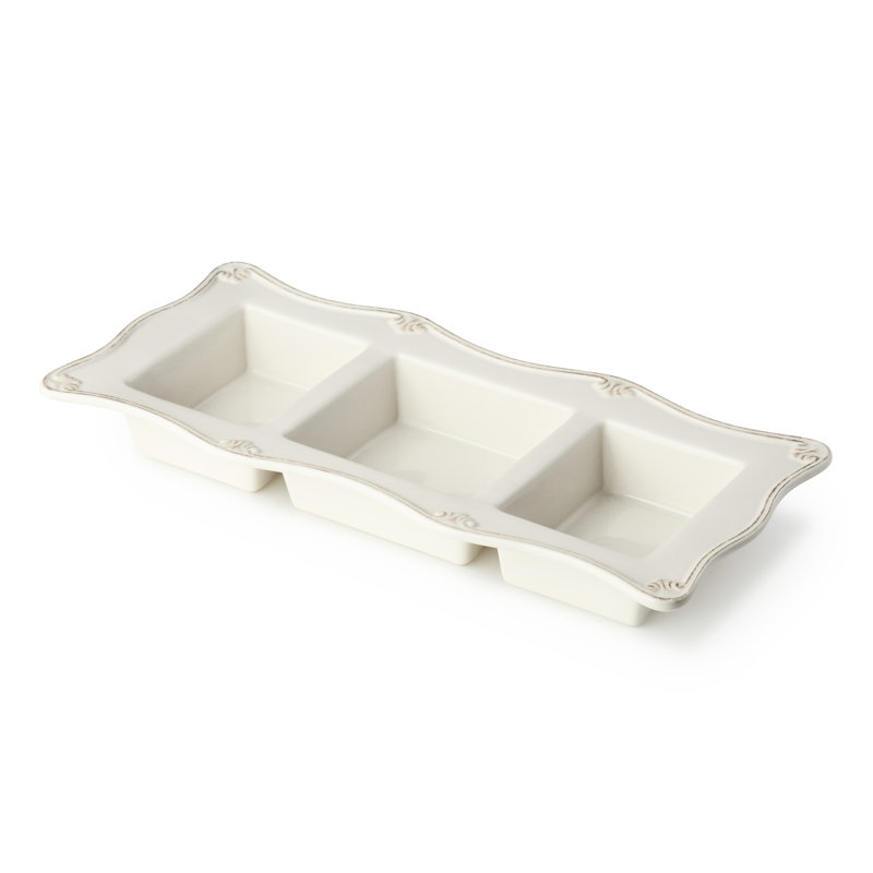Plateau à dégustation en grès 3 sections Heritage Ivory