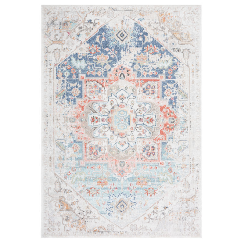 Tapis ivoire / bleu Southwestern, Rectangle 9 pi x 12 pi