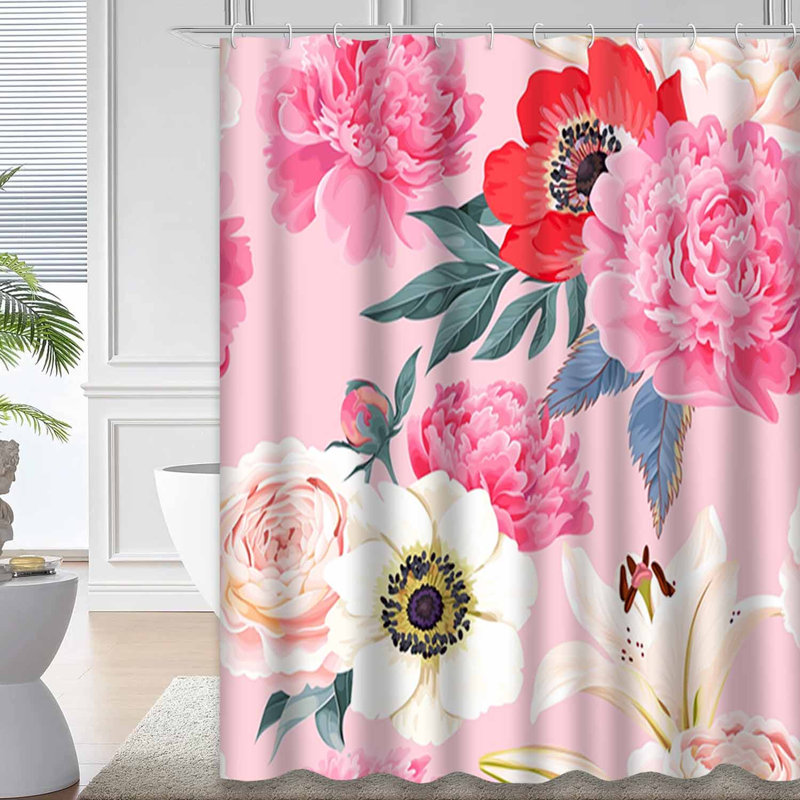 Rideau de douche imperméable à motif floral avec 12 crochets, L 72 po x l 78 po