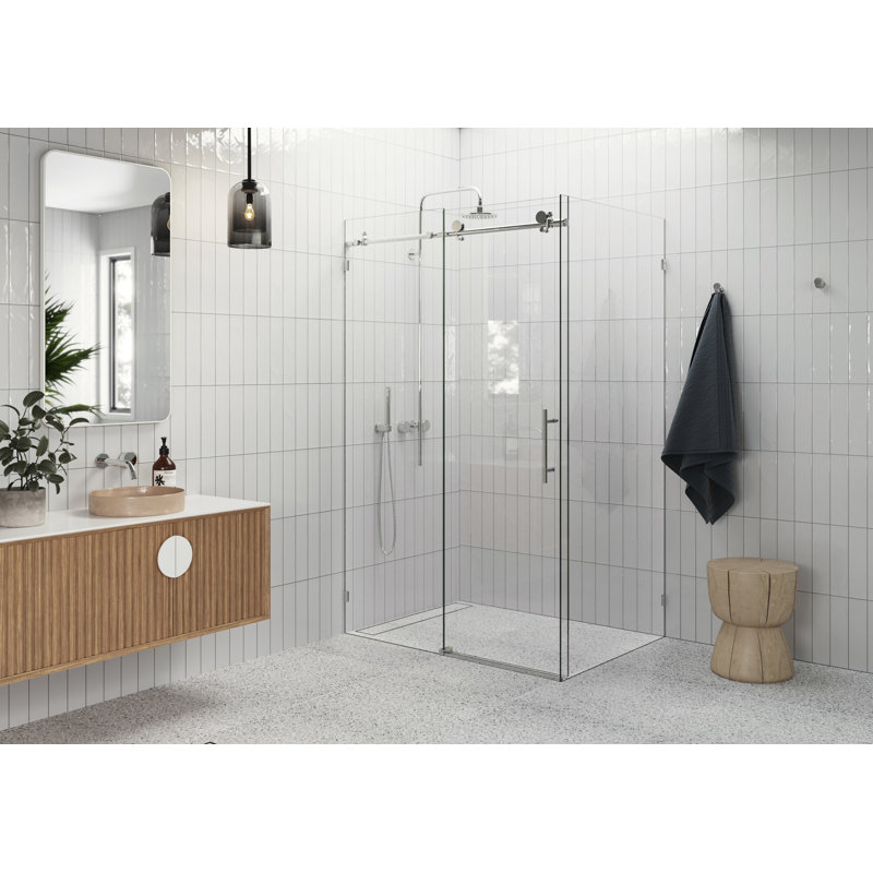 Nova 52 in. x 34 in. x 78 in. 90-degree Fully Frameless Sliding Glass Shower Enclosure, Polished Chrome