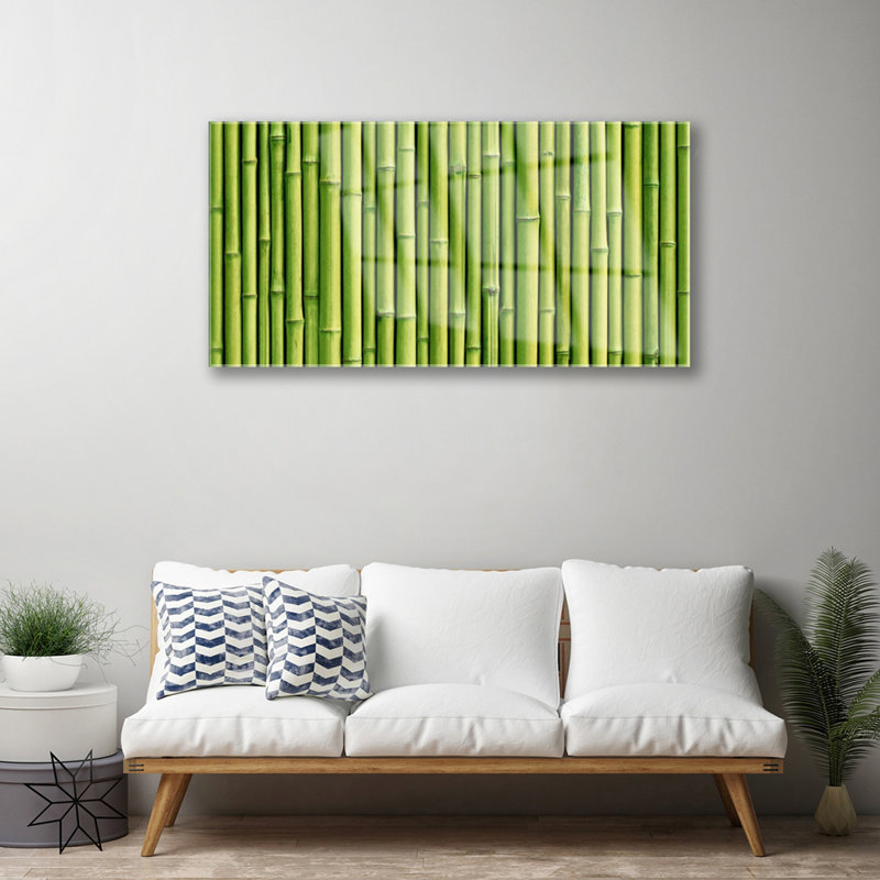 Floral Bamboo Canes - Unframed Photograph on Glass, Green