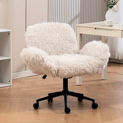 Ergonomic Swivel Desk Chair With 5 - Gear Adjustable , Beige Wool Fleece, For Living Room And Office, Cloud Like Touch Cream Fleece Office Foldable Compact Balconies, Height Work Efficiency